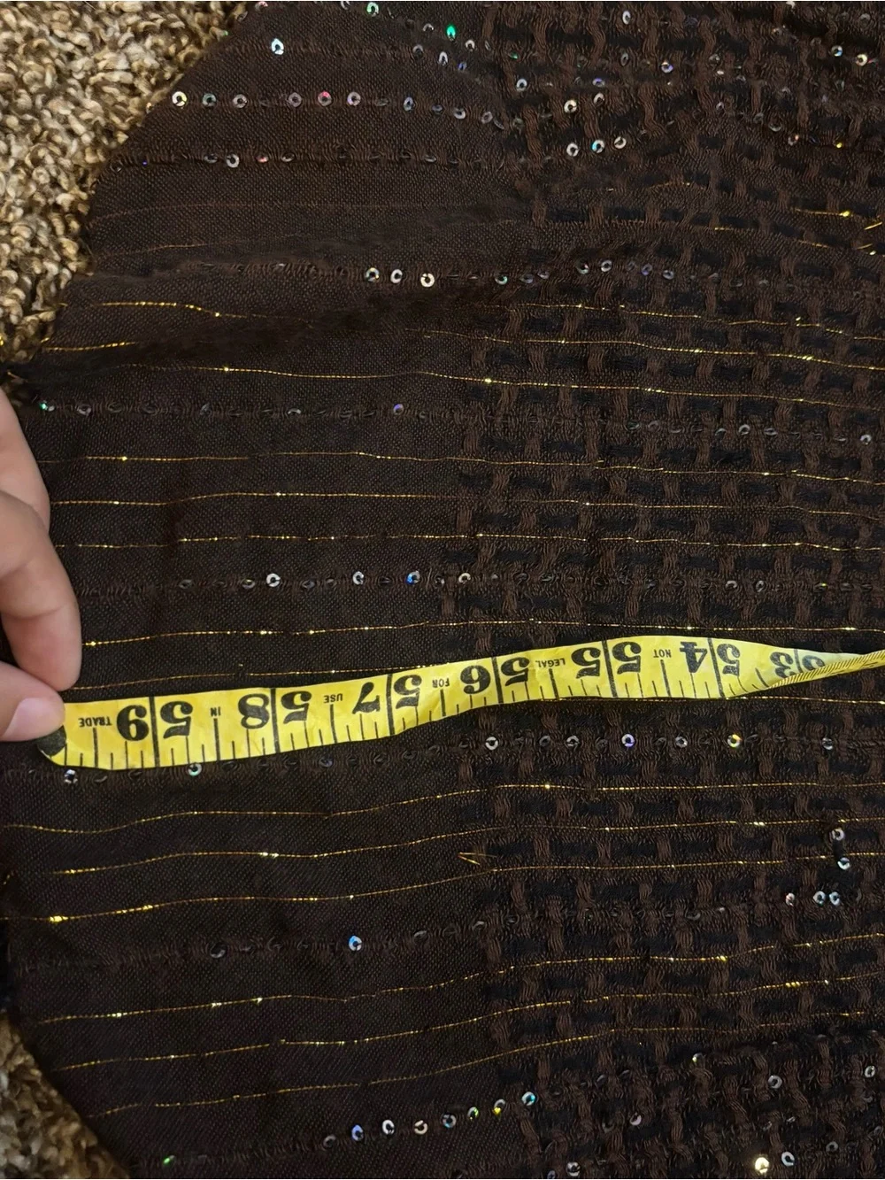 Brown Sequin Metallic Lurex Crinkle Scarf Wrap Shawl Y2K Boho